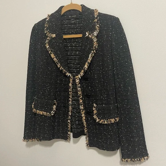 ST. JOHN blazer tweed fringe - Picture 2 of 13